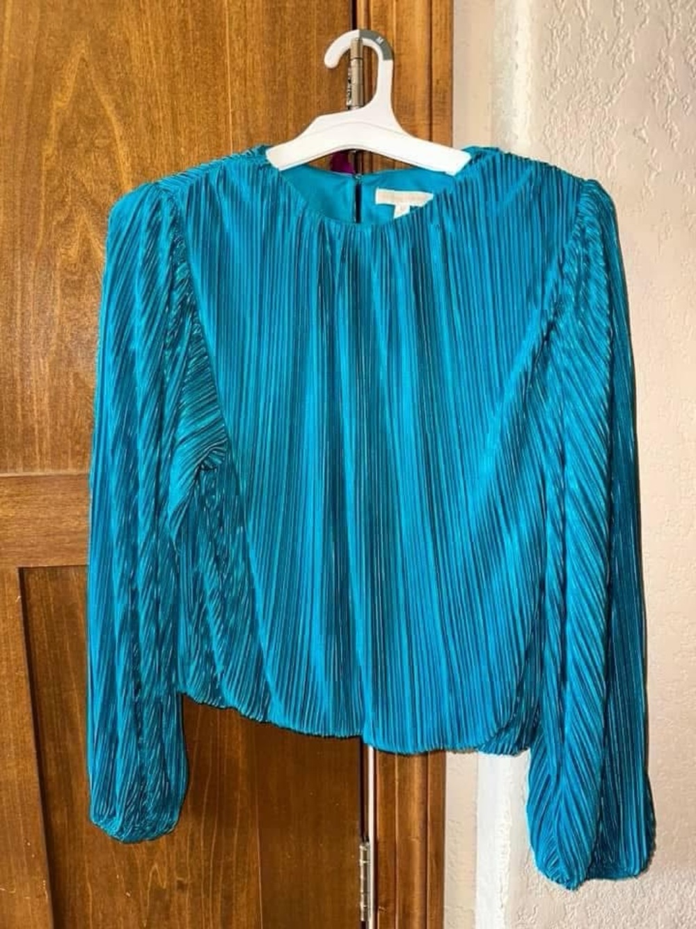 SSYS Women’s Teal Pleated Long-Sleeve Blouse medium - Picture 2 of 2
